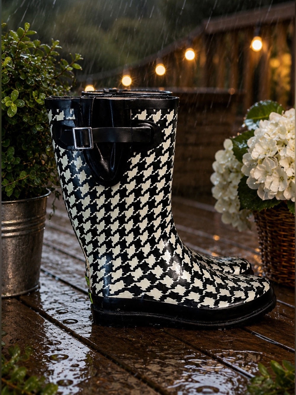 Western Chief Houndstooth Rain Boots | Adjustable Buckle | Chic & Cozy Size 8